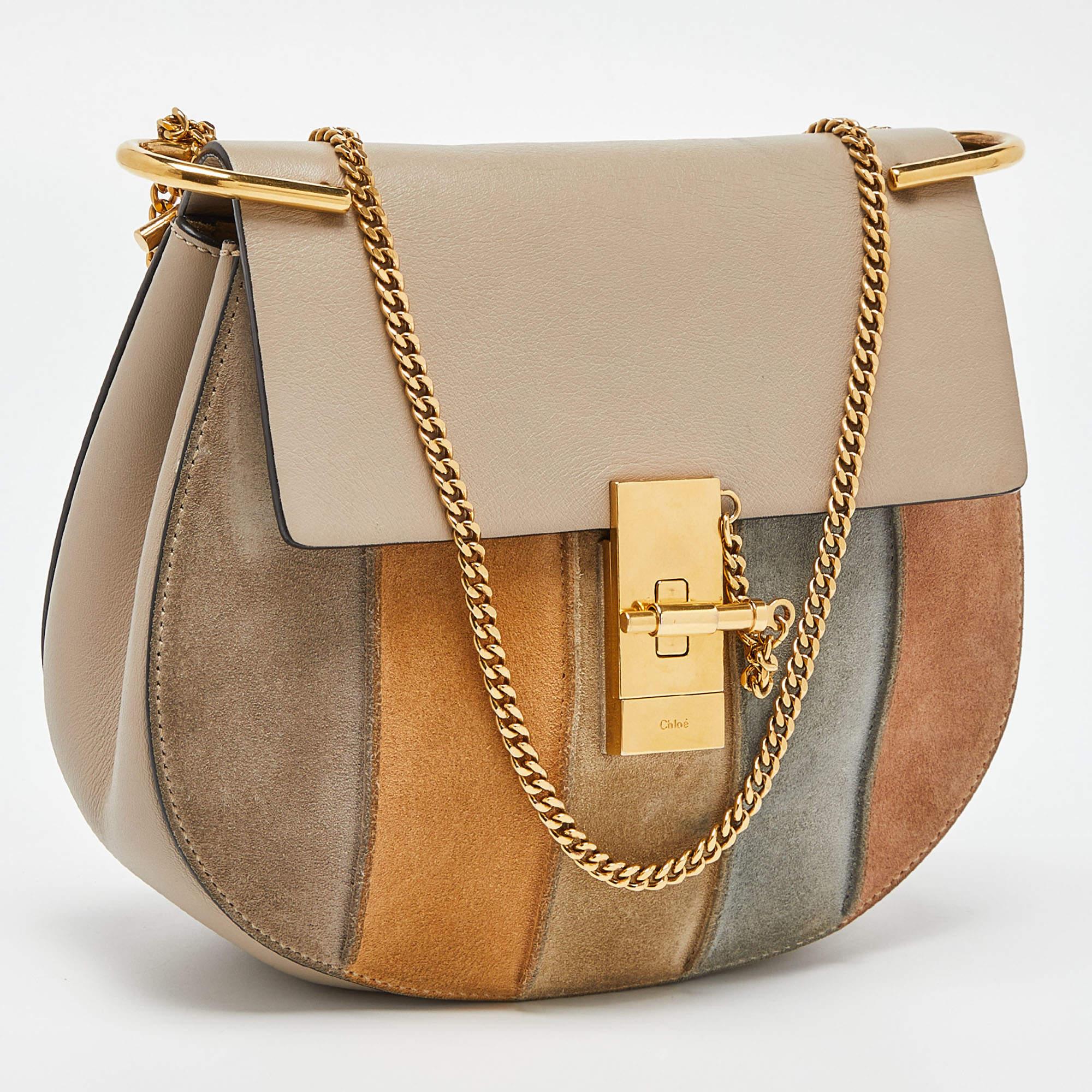 Chloe Multicolor Leather and Suede Medium Drew Shoulder Bag In Good Condition In Dubai, Al Qouz 2