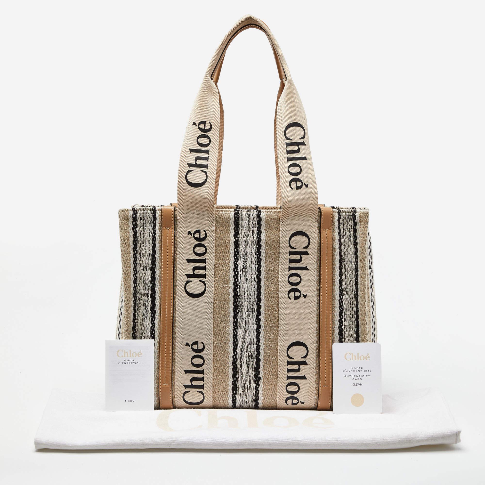 Chloe Multicolor Linen and Leather Medium Woody Tote 7