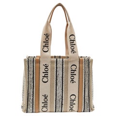 Chloe Multicolor Linen and Leather Medium Woody Tote