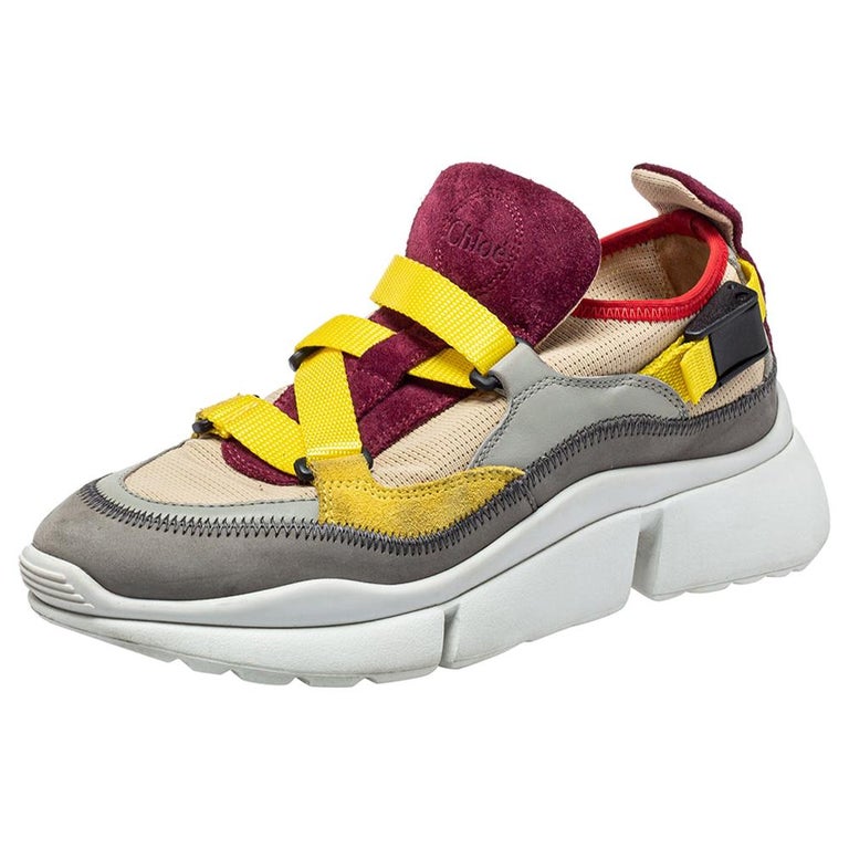 Chloe Multicolor Mesh And Suede Sonnie Sneakers Size 35 For Sale at 1stDibs