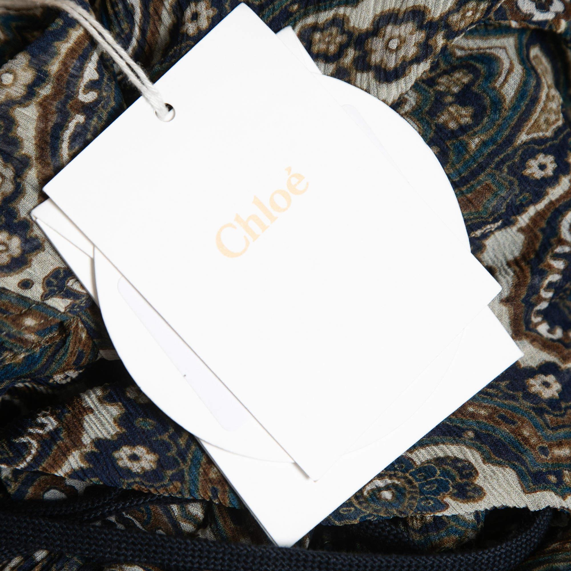 Women's Chloe Multicolor Paisley Printed Chiffon Drawstring Blouse M For Sale