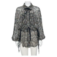 Chloe Multicolor Printed Silk Chiffon Drawstring Detail Long Sleeve Sheer Blouse