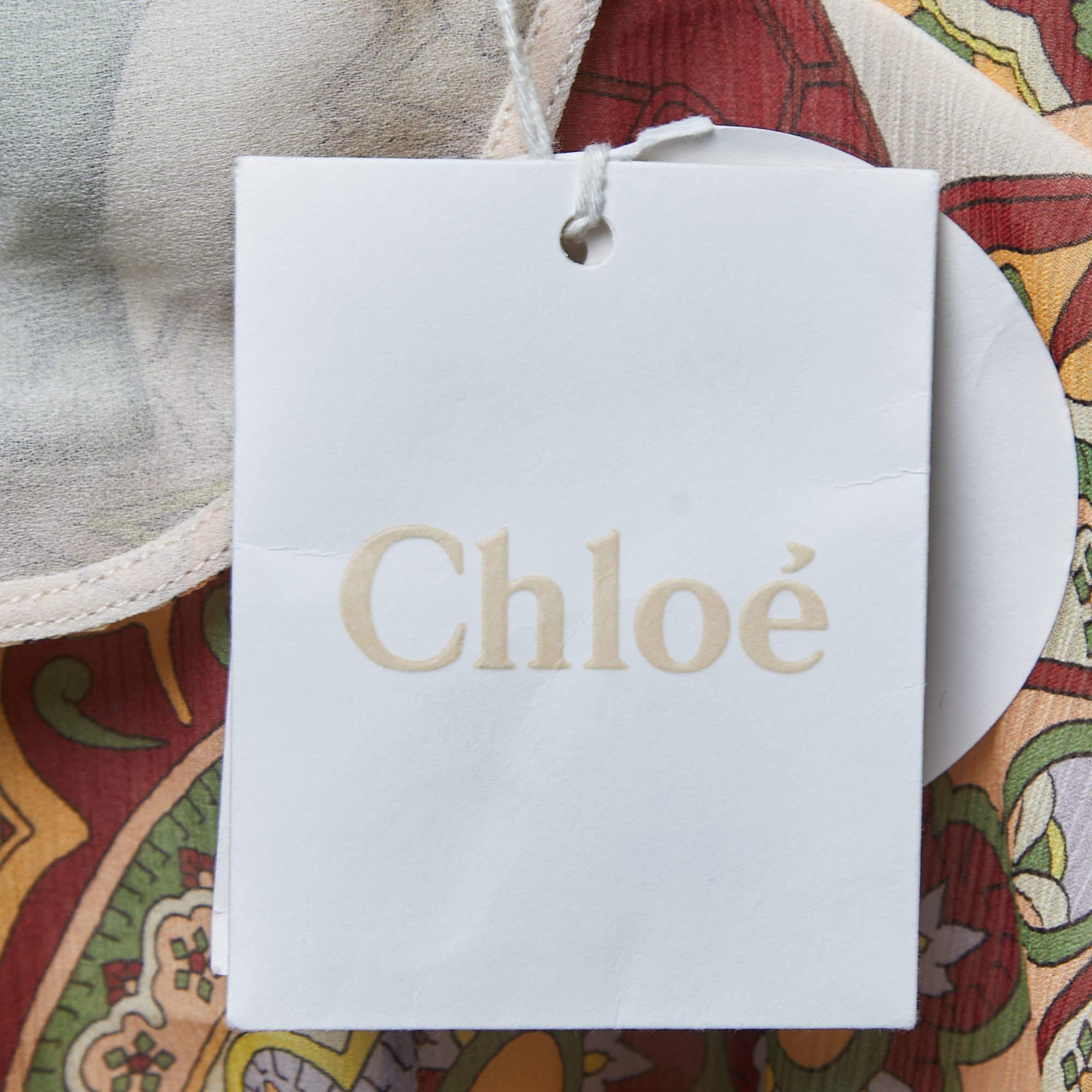 Women's Chloe Multicolor Printed Silk Long Sleeve Peplum Shirt Blouse L