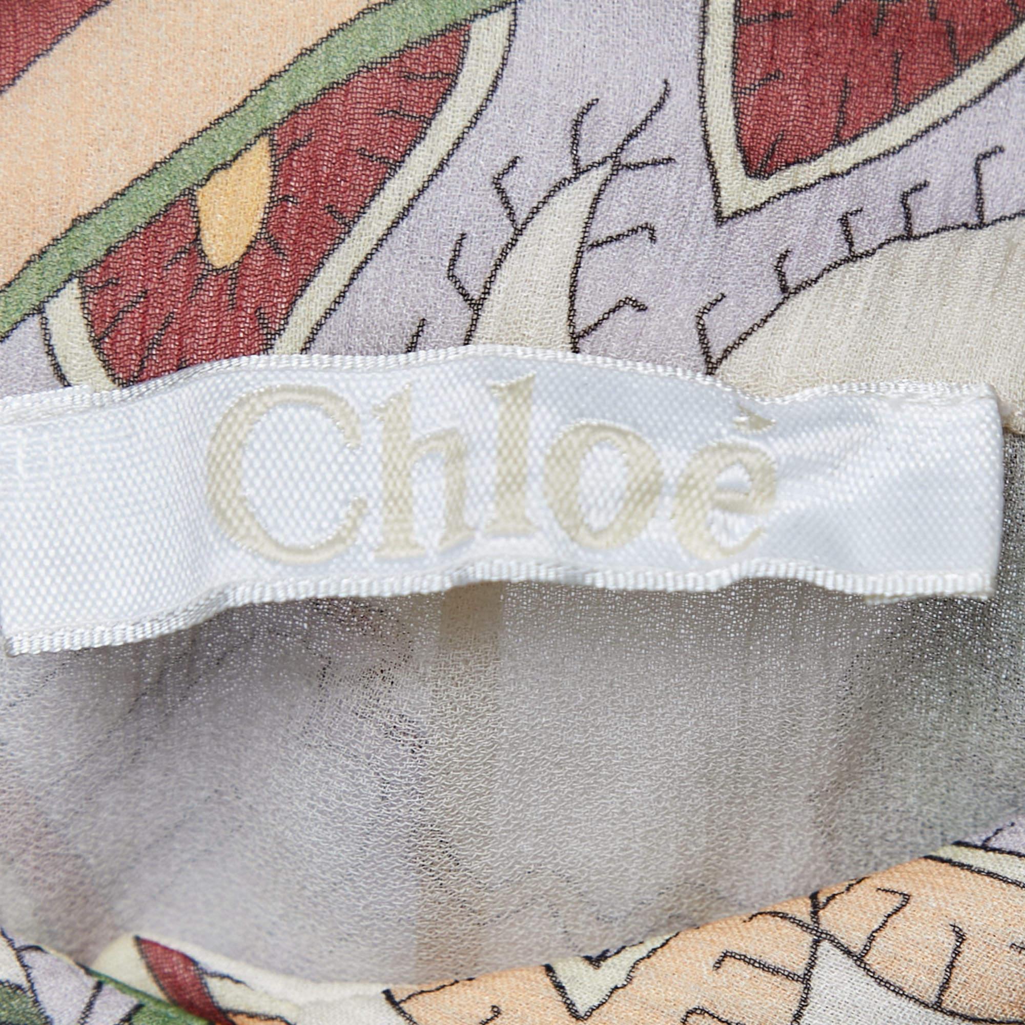 Chloe Multicolor Printed Silk Long Sleeve Peplum Shirt Blouse L 1