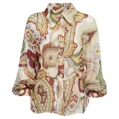 Chloe Multicolor Printed Silk Long Sleeve Peplum Shirt Blouse L