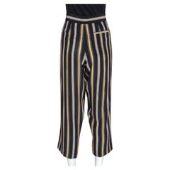 Chloe Multicolor Silk Rough Striped Cropped Trousers M