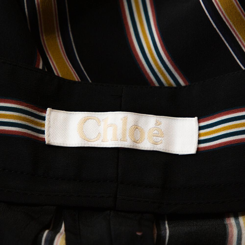 Chloe Multicolor Silk Rough Striped Cropped Trousers M In Good Condition For Sale In Dubai, Al Qouz 2
