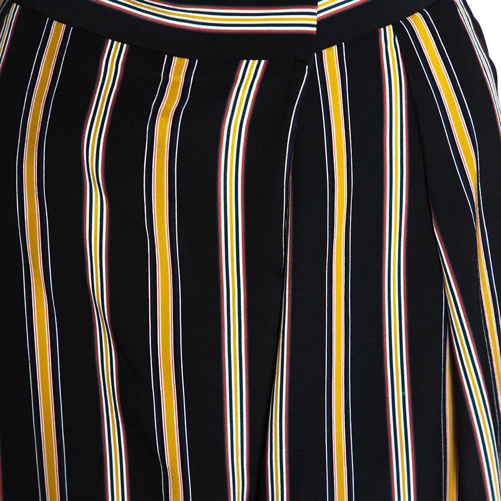 Chloe Multicolor Silk Rough Striped Cropped Trousers M For Sale 2