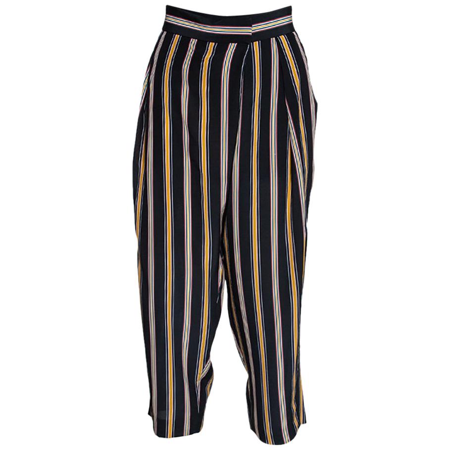 Chloe Multicolor Silk Rough Striped Cropped Trousers M For Sale