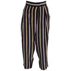 Chloe Multicolor Silk Rough Striped Cropped Trousers M