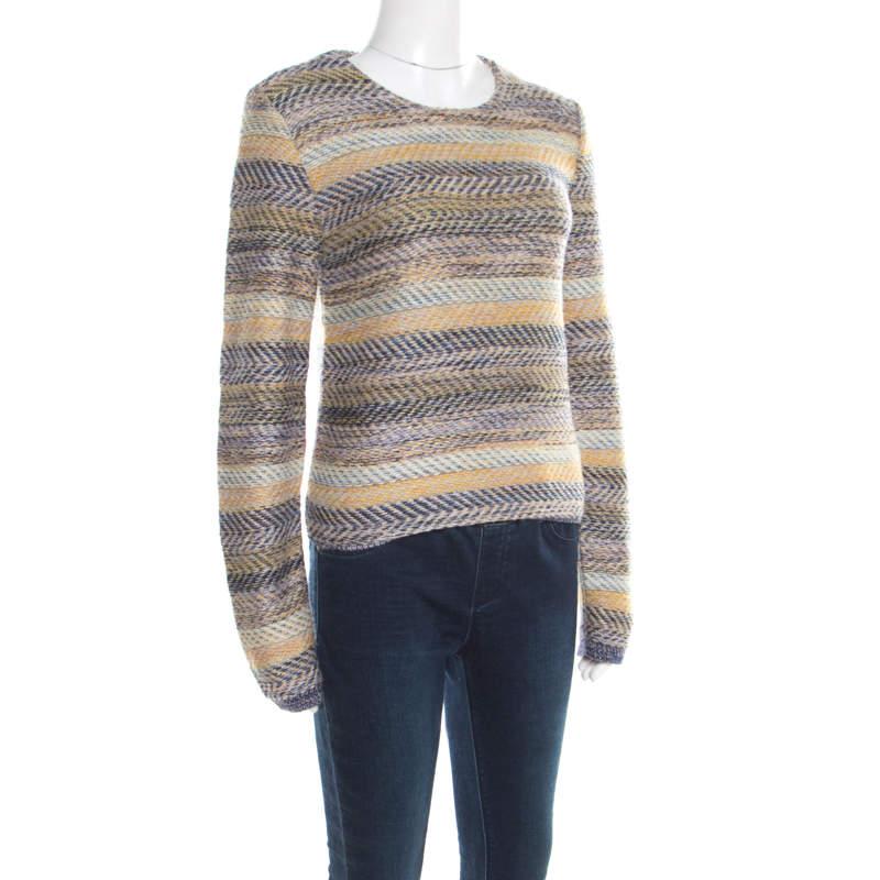 We are in love with this sweater from Chloe as it is simple and warm at the same time. It is made from a blend of the finest materials and it flaunts a round neck, long sleeves, and a multicolored striped pattern all over. You can wear it with