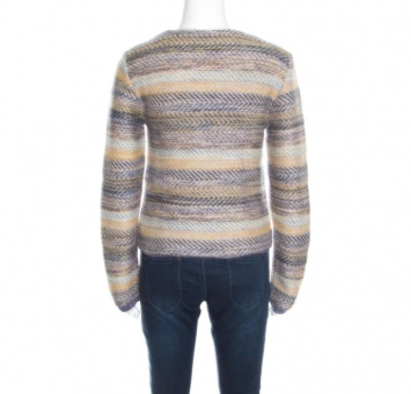 Chloe Mehrfarbig Gestreifter Grobstrick-Pullover S (Grau) im Angebot