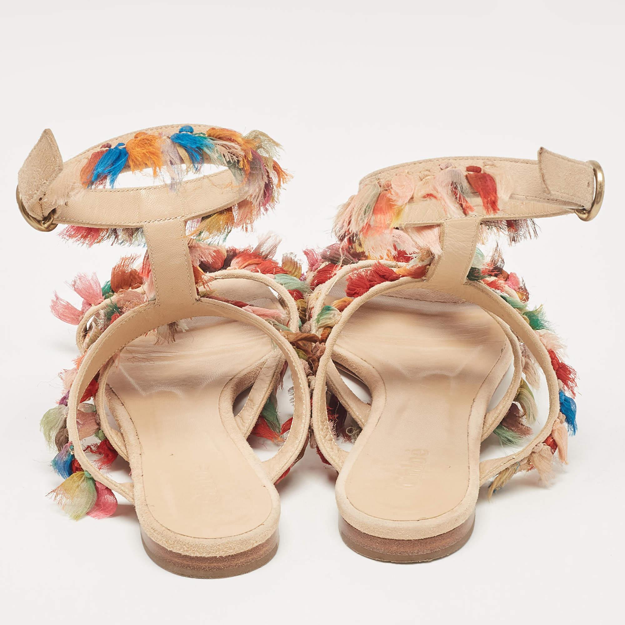 Chloe Sandales plates Liz en daim et soie multicolores, taille 36 Pour femmes en vente