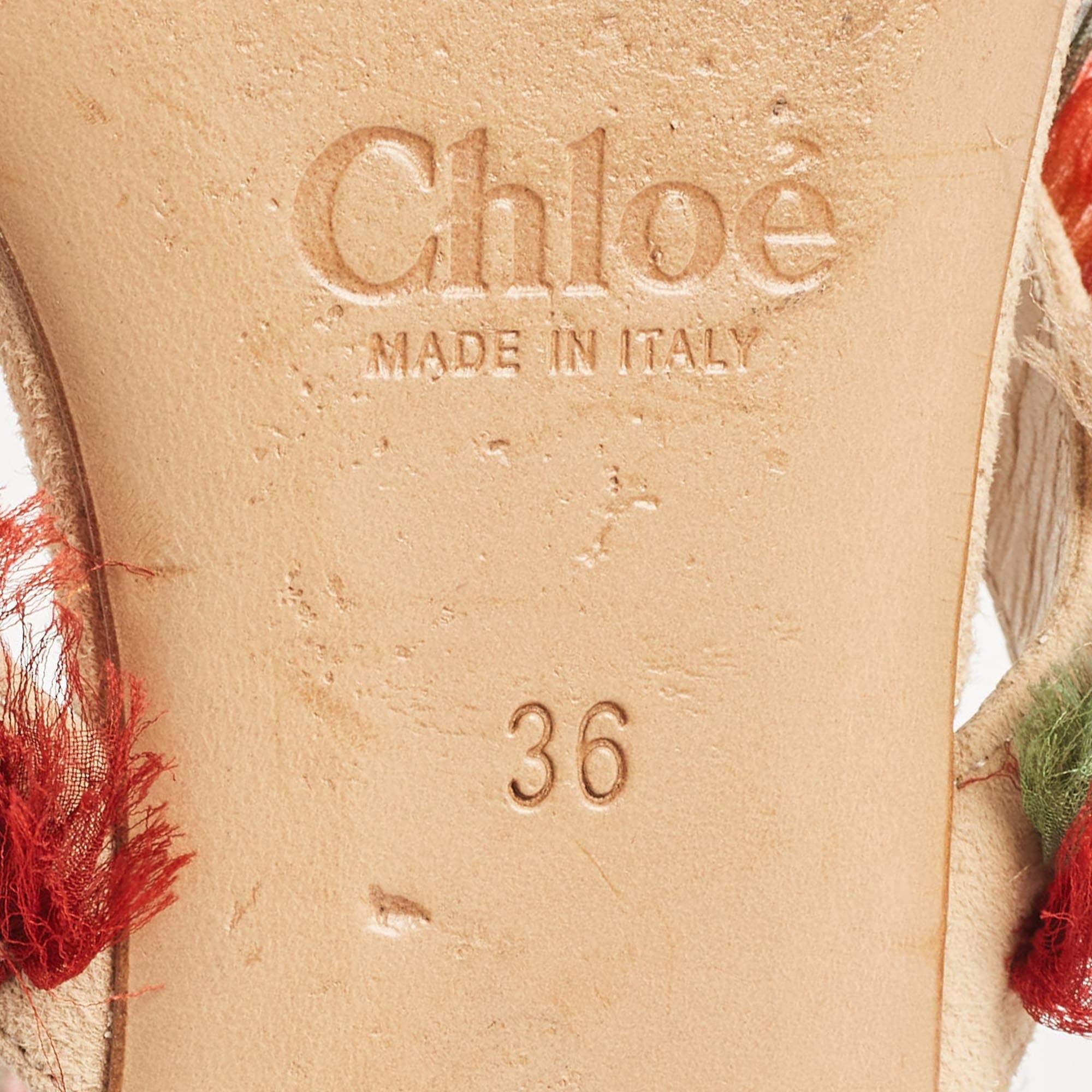 Chloe Sandales plates Liz en daim et soie multicolores, taille 36 en vente 2
