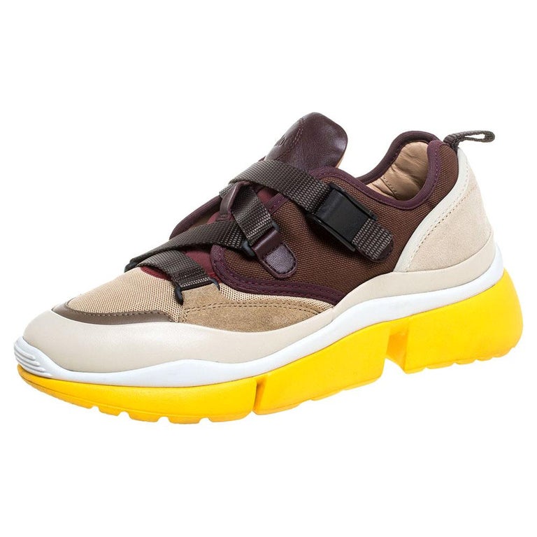 Chloe Multicolor Suede Leather And Canvas Sonnie Low Top Sneakers Size 37  For Sale at 1stDibs