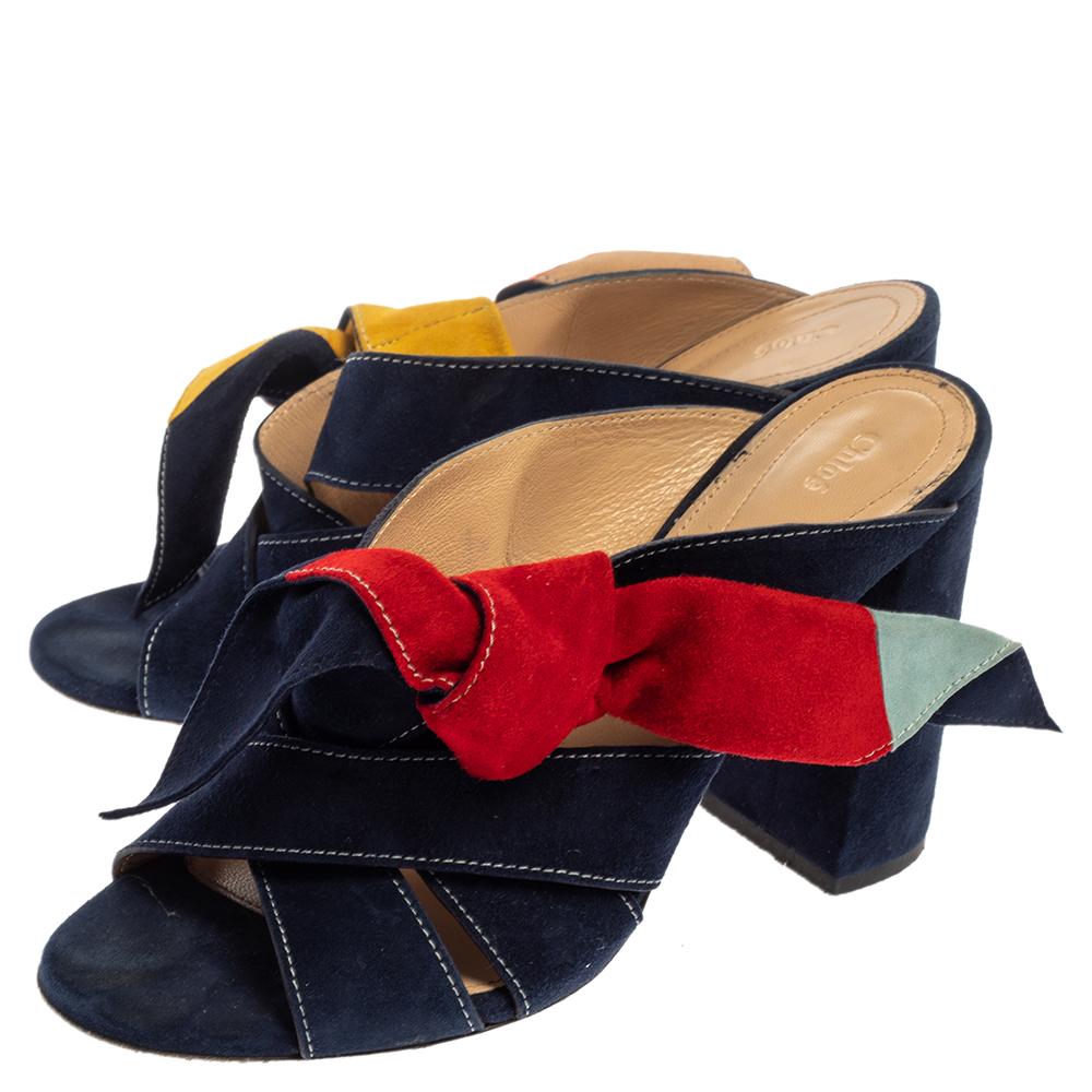 Chloe Sandalias de ante multicolor con lazo de clavos Talla 38.5 Negro
