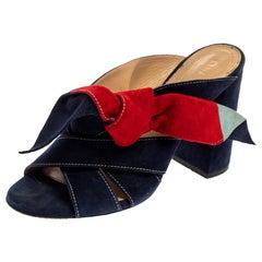 Used Chloe Multicolor Suede Naille Bow Sandals Size 38.5