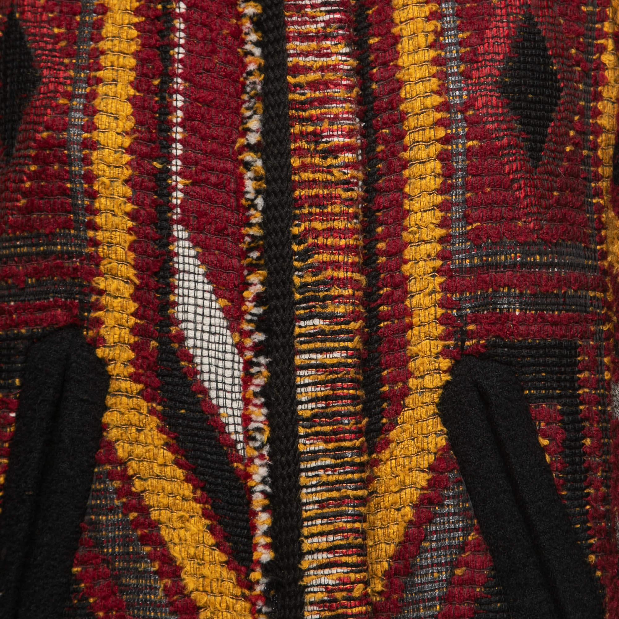 Chloe Multicolor Tribal Patterned Boucle Tweed Cape Coat  In Excellent Condition In Dubai, Al Qouz 2