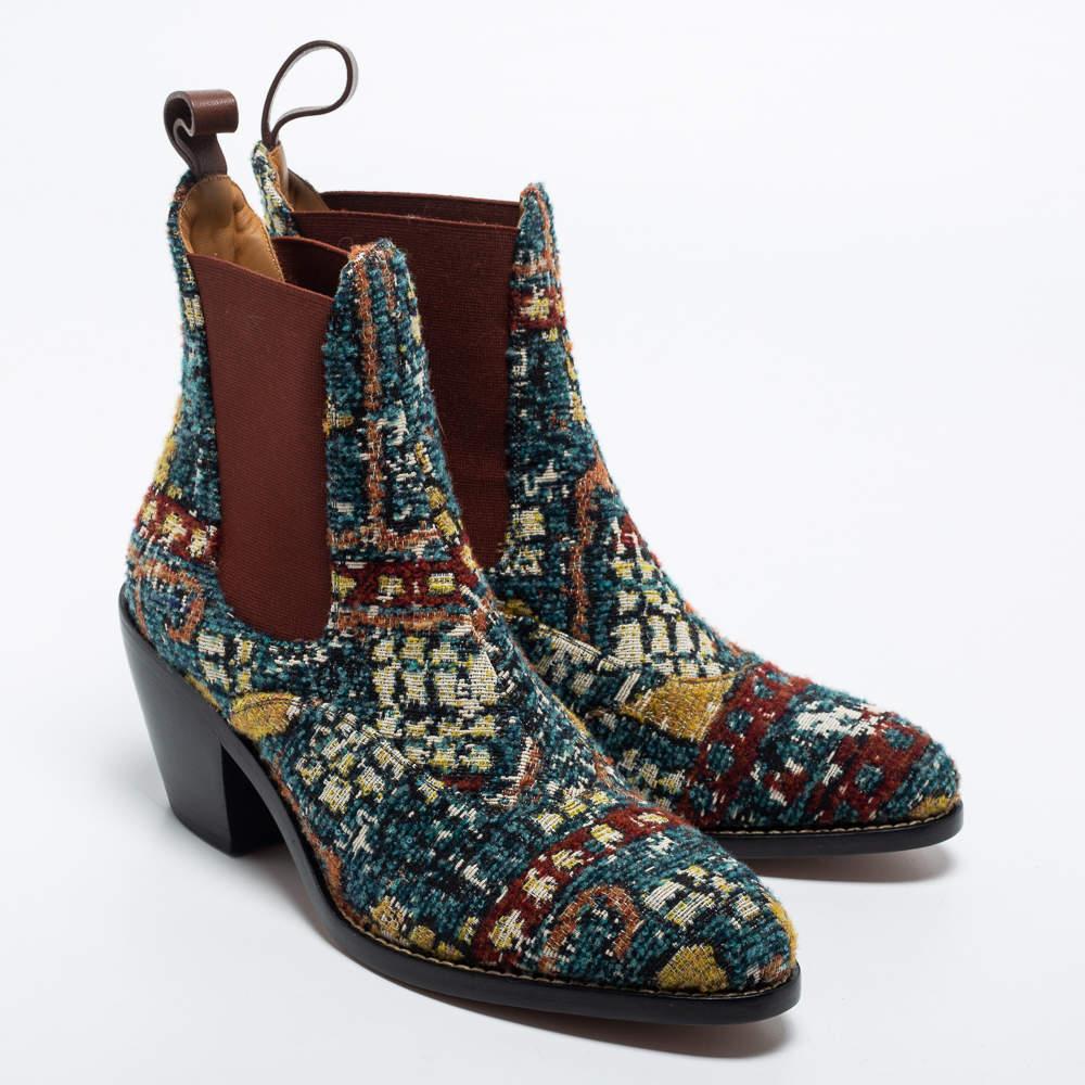 Women's Chloe Multicolor Tweed Chelsea Ankle Length Boots Size 38