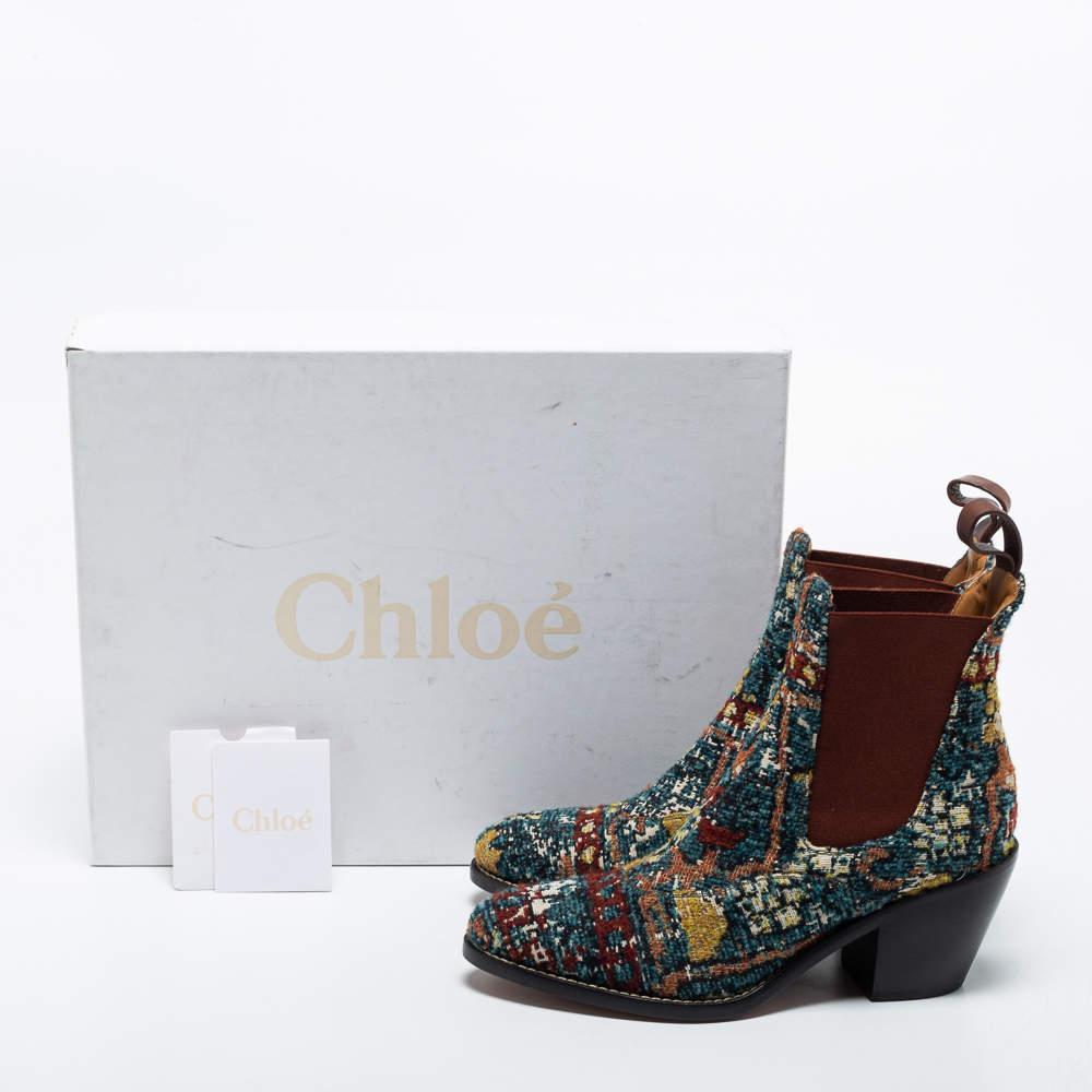 Chloe Multicolor Tweed Chelsea Ankle Length Boots Size 38 1