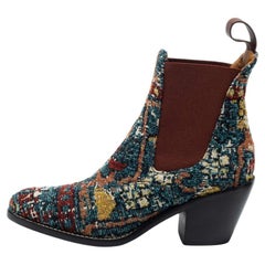 Used Chloe Multicolor Tweed Chelsea Ankle Length Boots Size 38