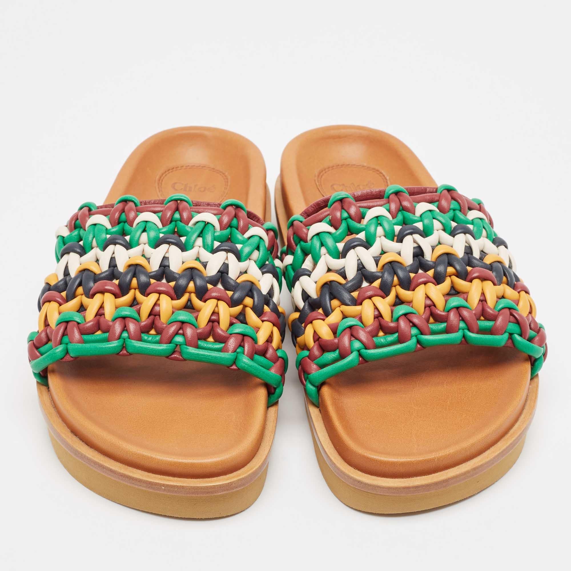 Marron Chloe escarpins ondulés en cuir tissé multicolore taille 39 en vente