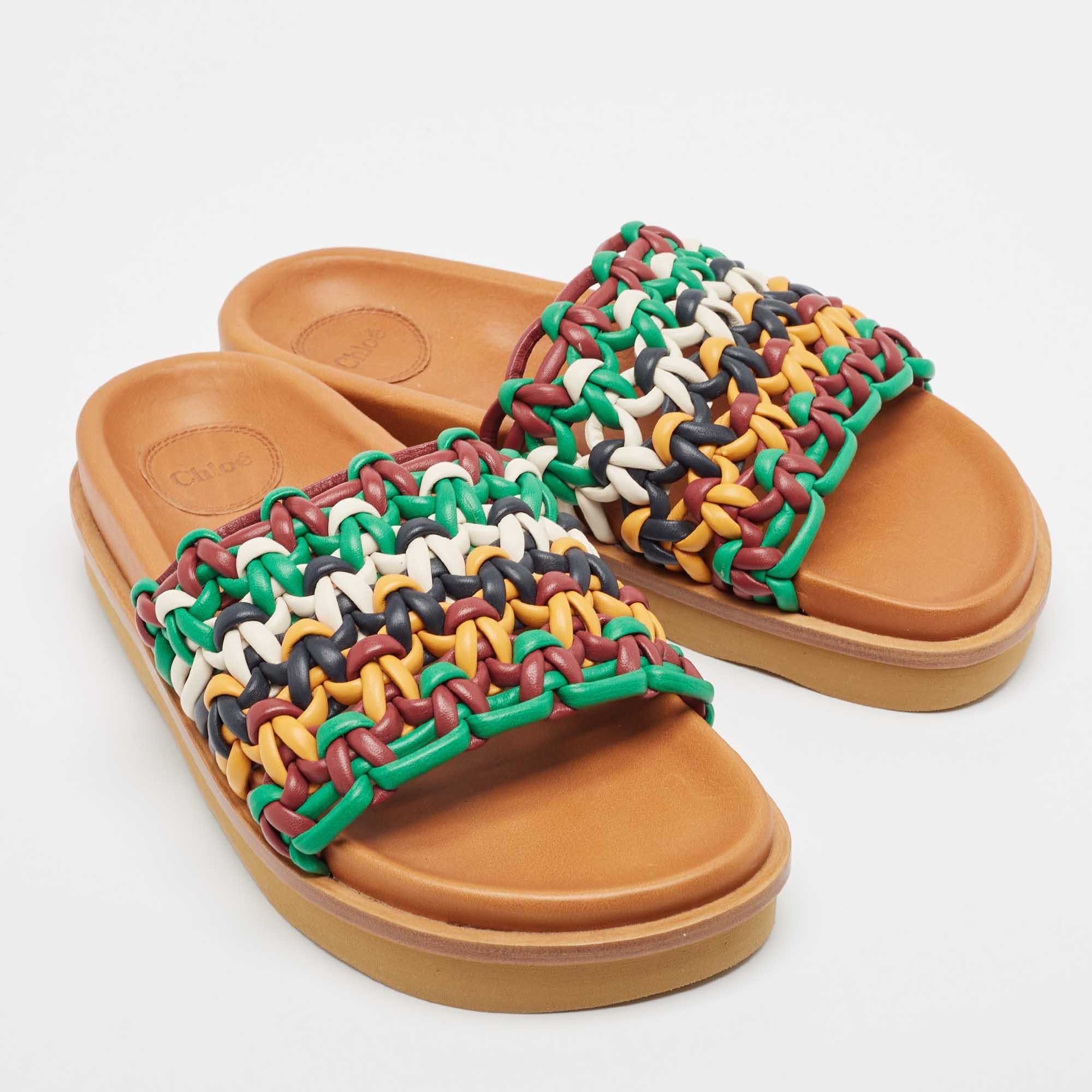 Chloe escarpins ondulés en cuir tissé multicolore taille 39 Neuf - En vente à Dubai, Al Qouz 2