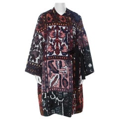 Chloe Multicolor Woven Tapestry Jacquard Waist Tie Detail Mid Length Coat S