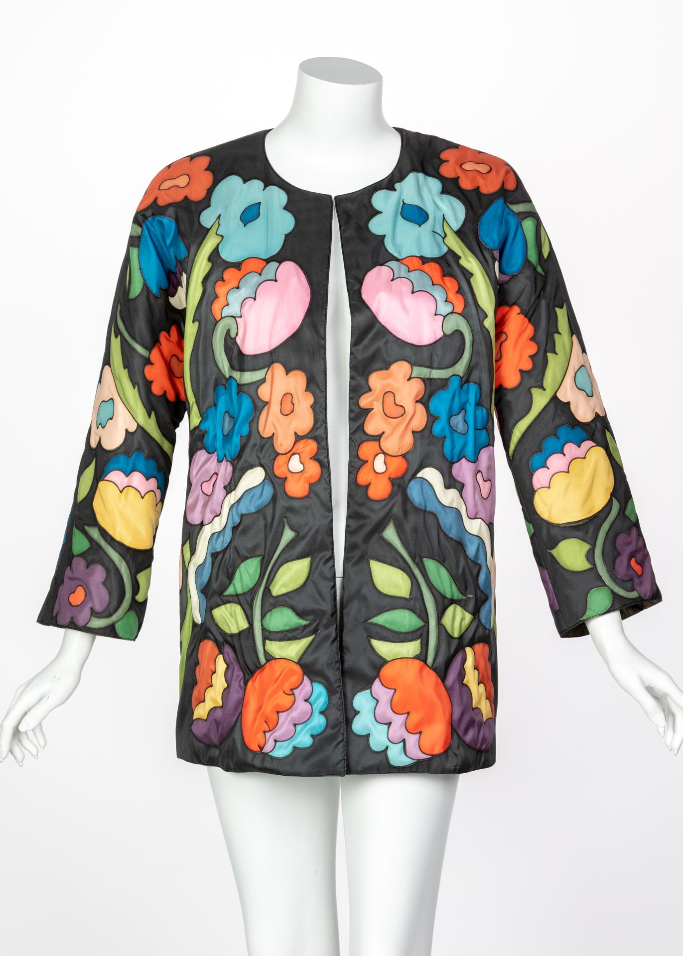 Black Chloè Multicolored Floral Jacket, 1980s