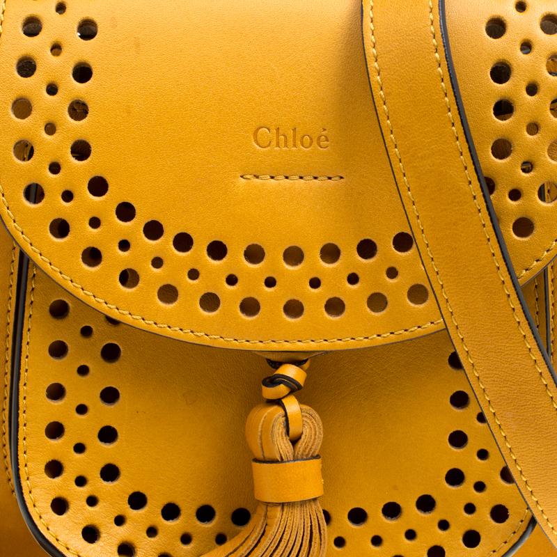 Chloe Mustard Laser Cut Leather Mini Hudson Shoulder Bag 7