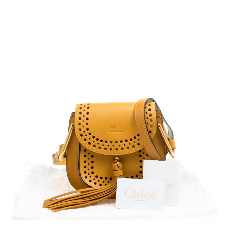 Chloe Mustard Laser Cut Leather Mini Hudson Shoulder Bag 8