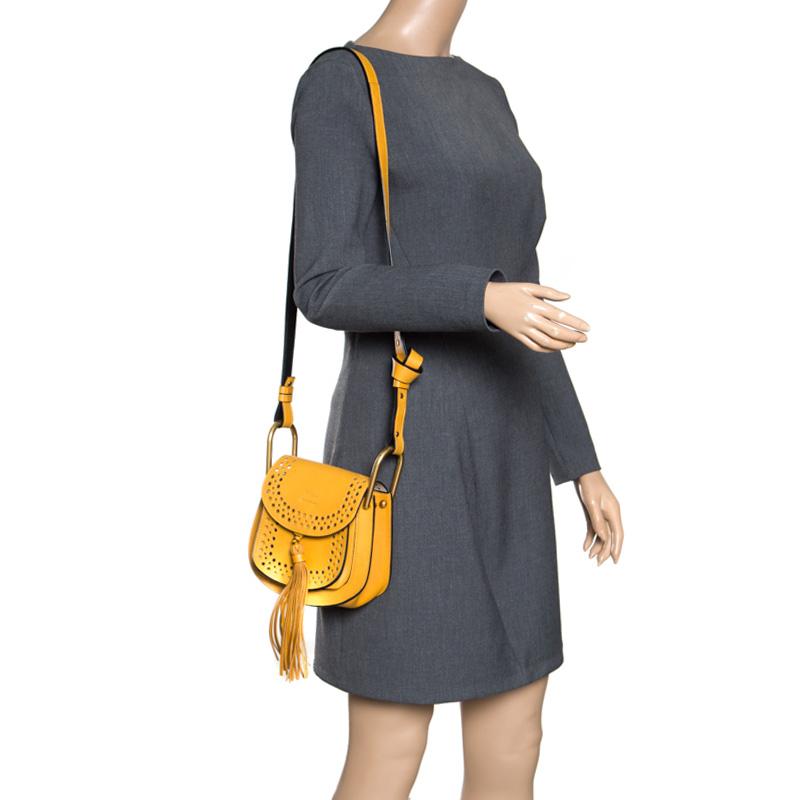 Orange Chloe Mustard Laser Cut Leather Mini Hudson Shoulder Bag