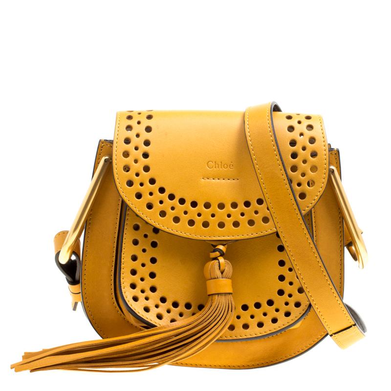 Chloe Mustard Laser Cut Leather Mini Hudson Shoulder Bag