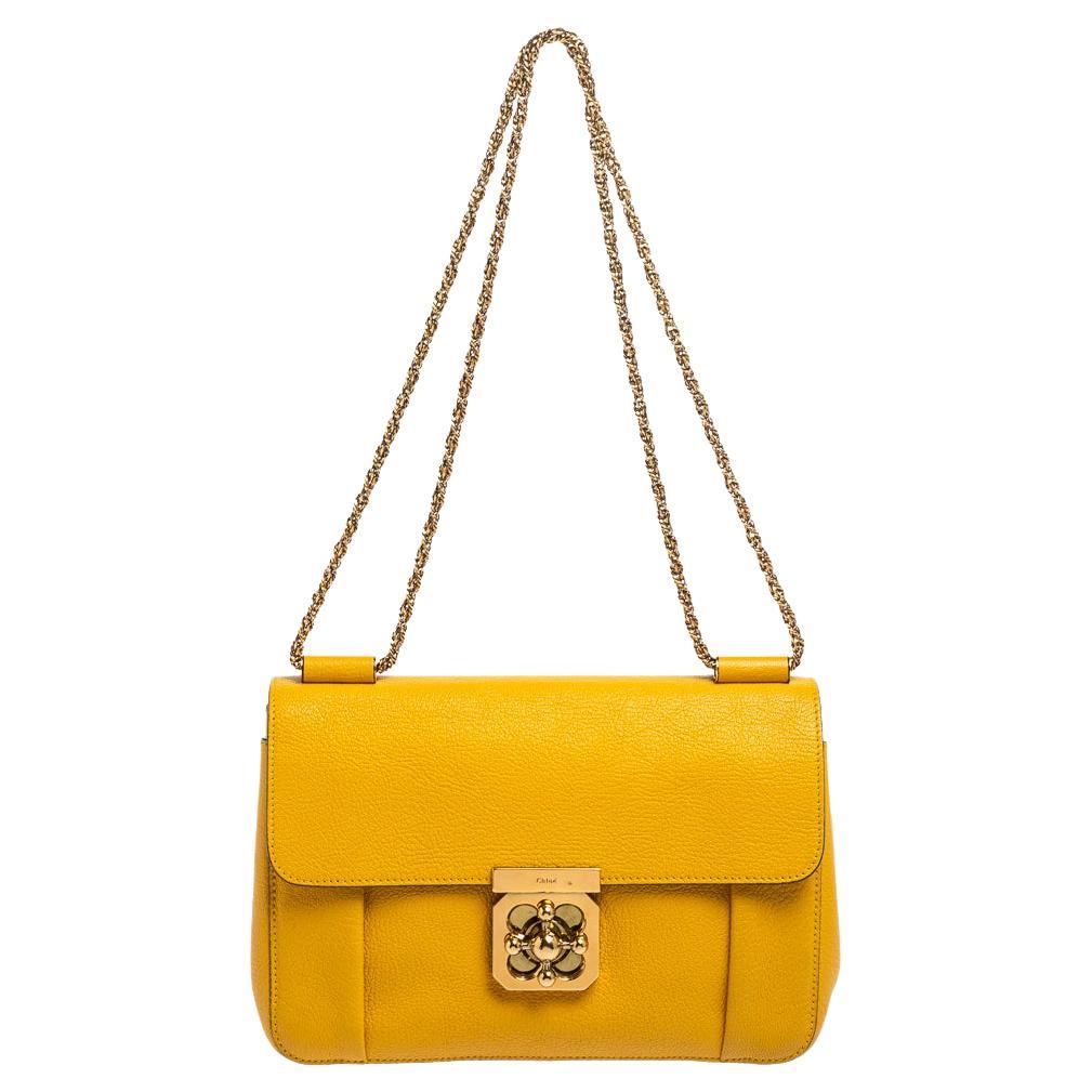 Chloe Mustard Laser Cut Leather Mini Hudson Shoulder Bag For Sale at