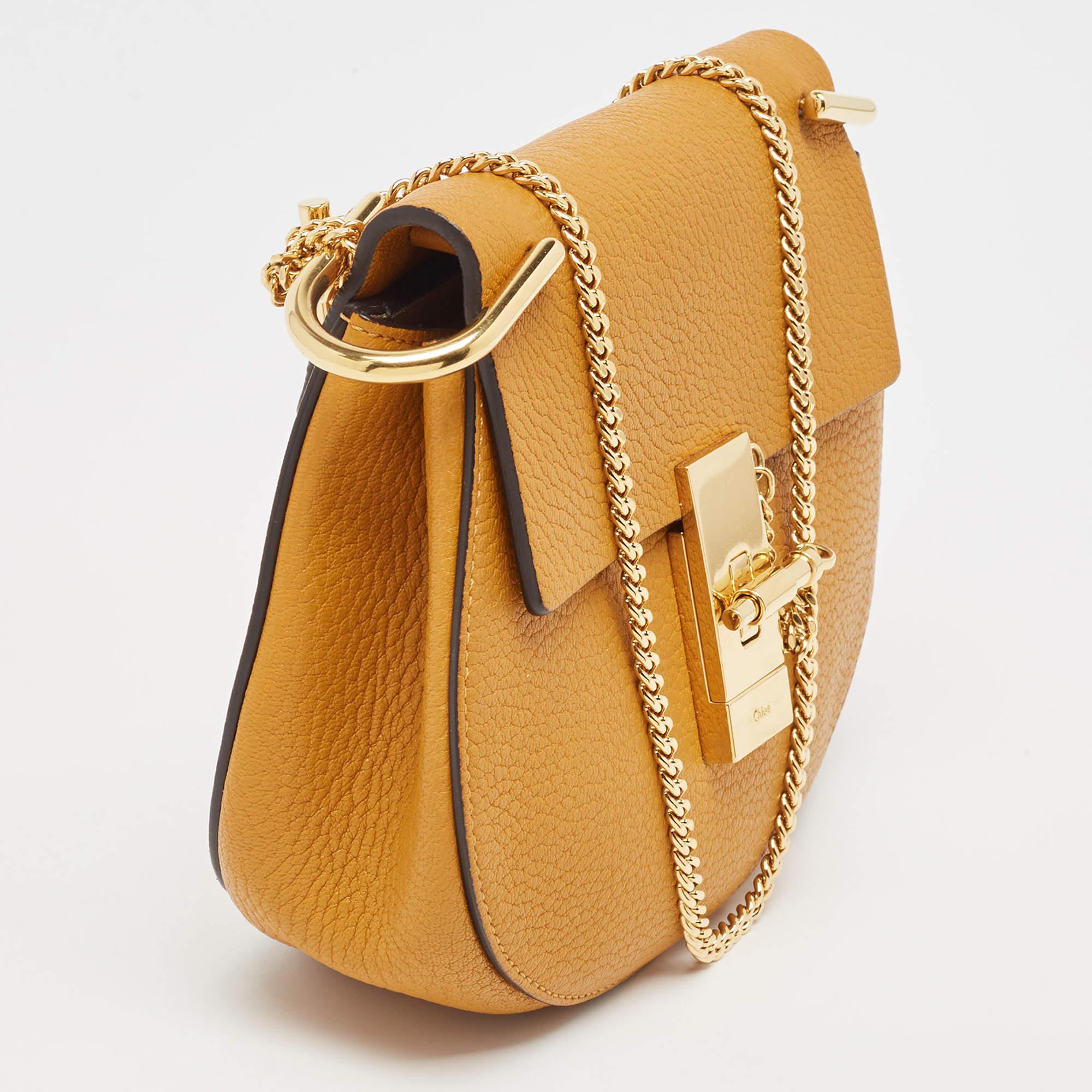 Chloe Mustard Leather Small Drew Shoulder Bag For Sale 9