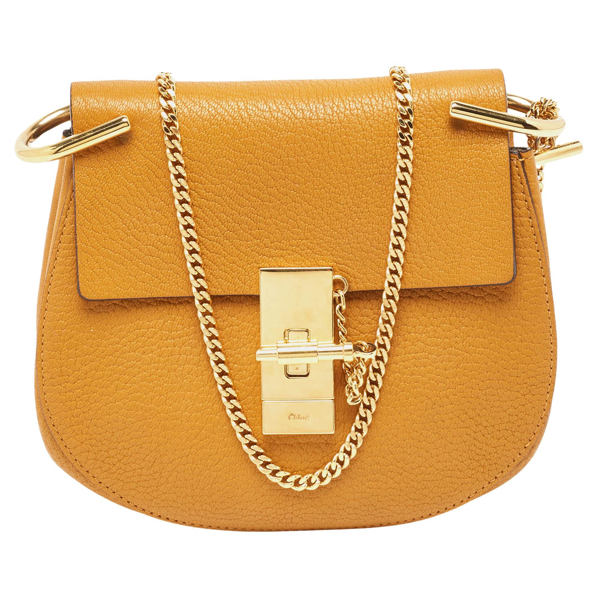 Chloe Mustard Leather Small Drew Shoulder Bag For Sale