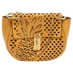 Chloe Mustard Pineapple Perforated Leather Medium Drew Shoulder Bag