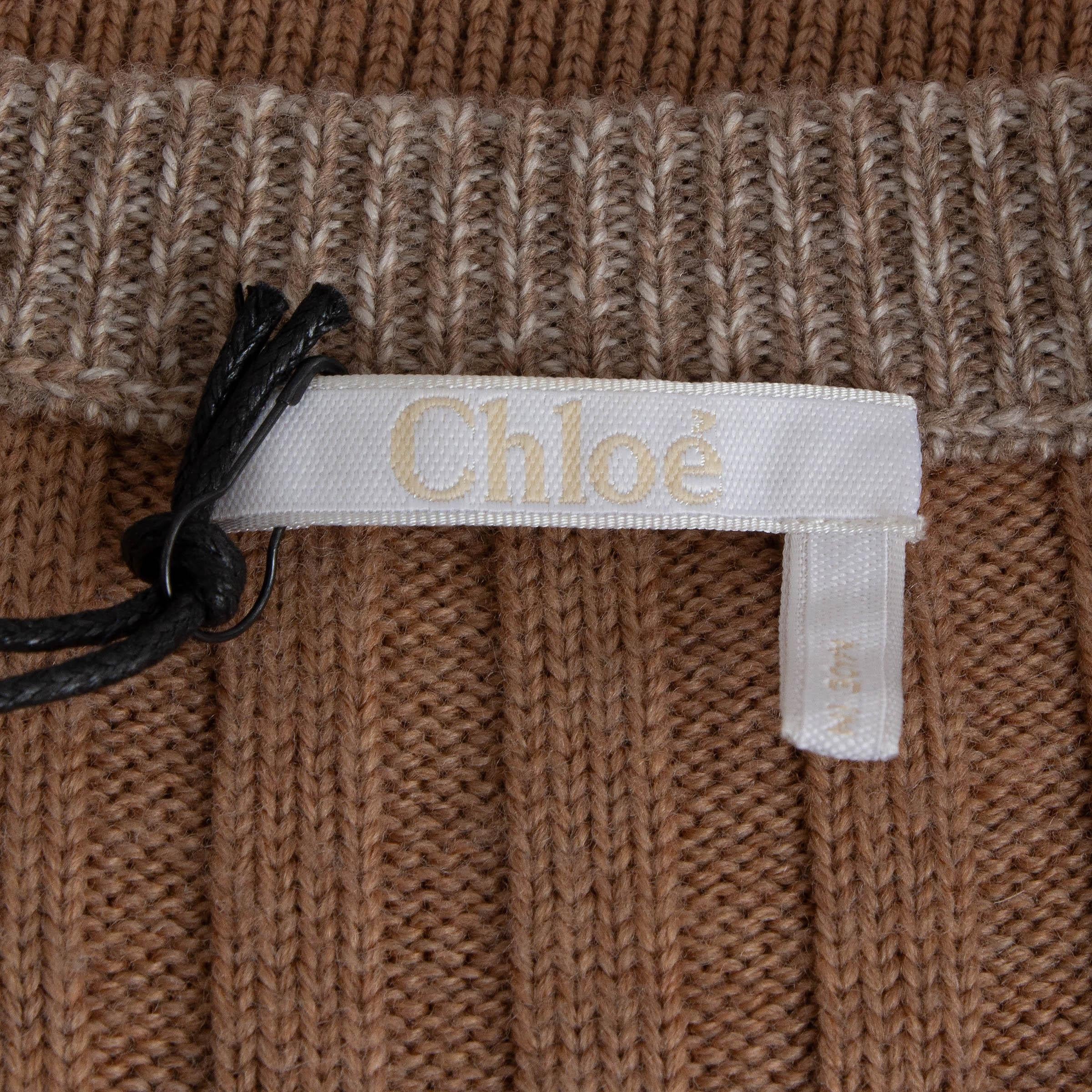 CHLOE Muted Brown nude & cream wool 2021 RIB-KNIT & SILK Sweater XS For Sale 2