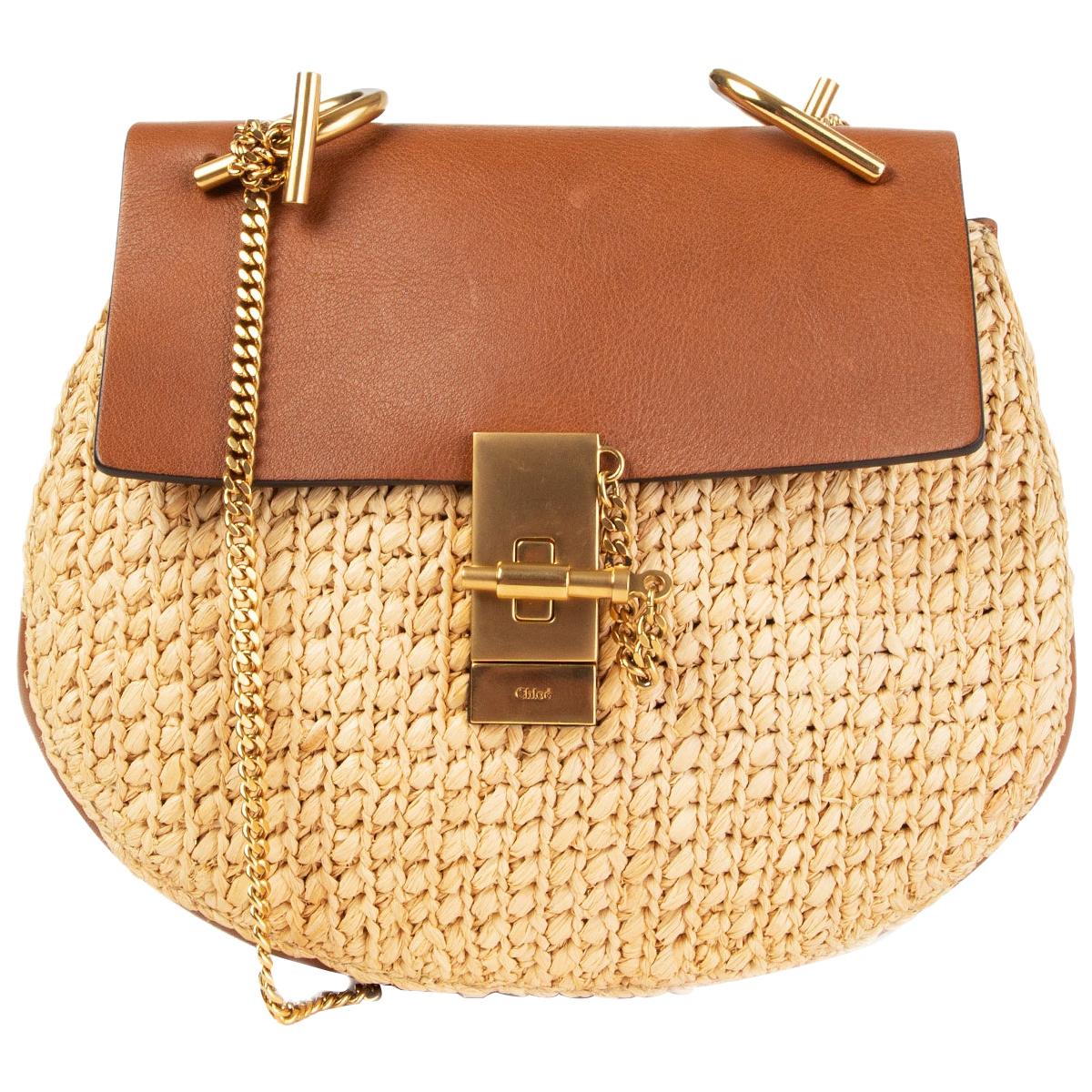 CHLOE Natural RAFFIA & leather DREW SMALL Shoulder Bag