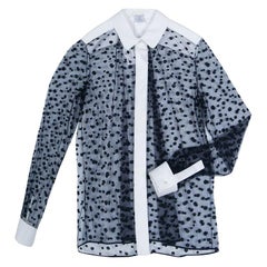 Chloe Navy Blue and White Dot Embroidered Tulle Sheer Shirt M