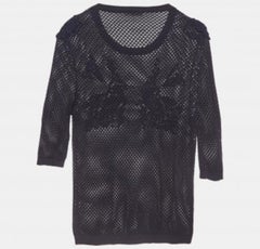 Chloé Navy Blue Applique Detail Cotton Crochet Crew Neck T-Shirt M