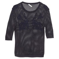 Chloé Navy Blue Applique Detail Cotton Crochet Crew Neck T-Shirt M