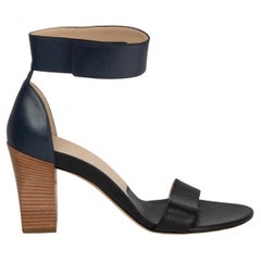 CHLOE navy blue & black TWO TONE ANKLE STRAP Sandals Shoes 42 SEAWATER