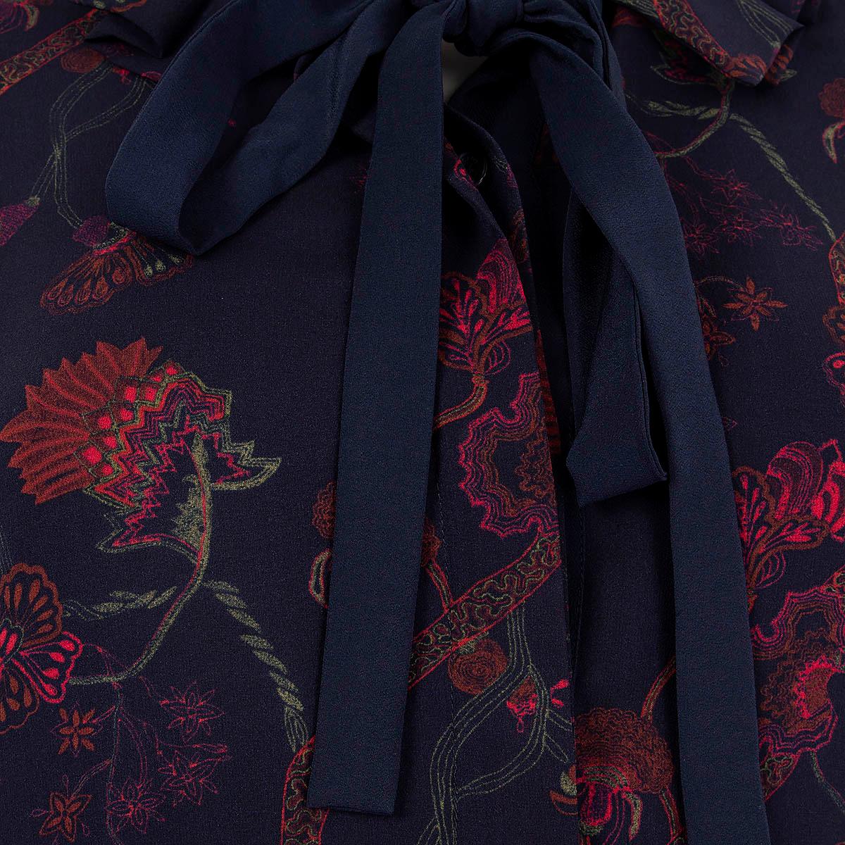 Women's CHLOE navy blue & burgundy FLORAL PUSSY BOW Dress 34 XXS For Sale