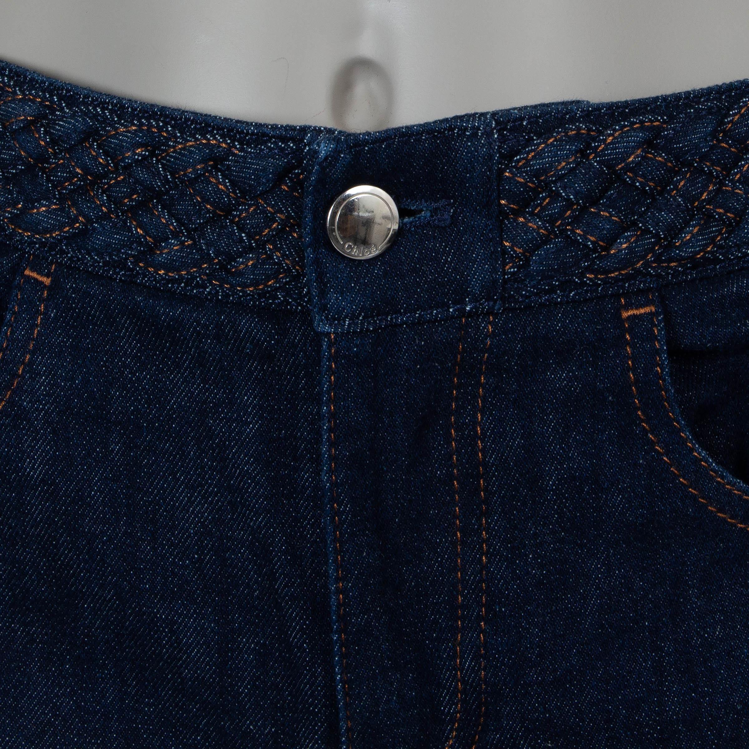 Women's CHLOE navy blue cotton 2021 BRAIDED FLARED DENIM Jeans Pants 36 XS