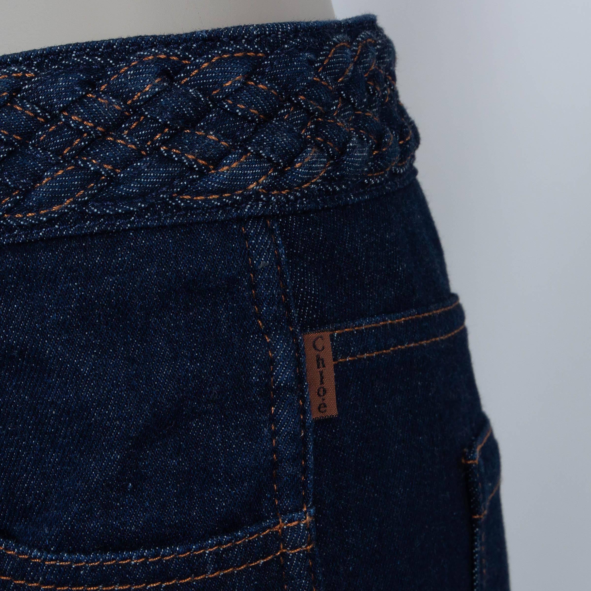CHLOE navy blue cotton 2021 BRAIDED FLARED DENIM Jeans Pants 36 XS 1