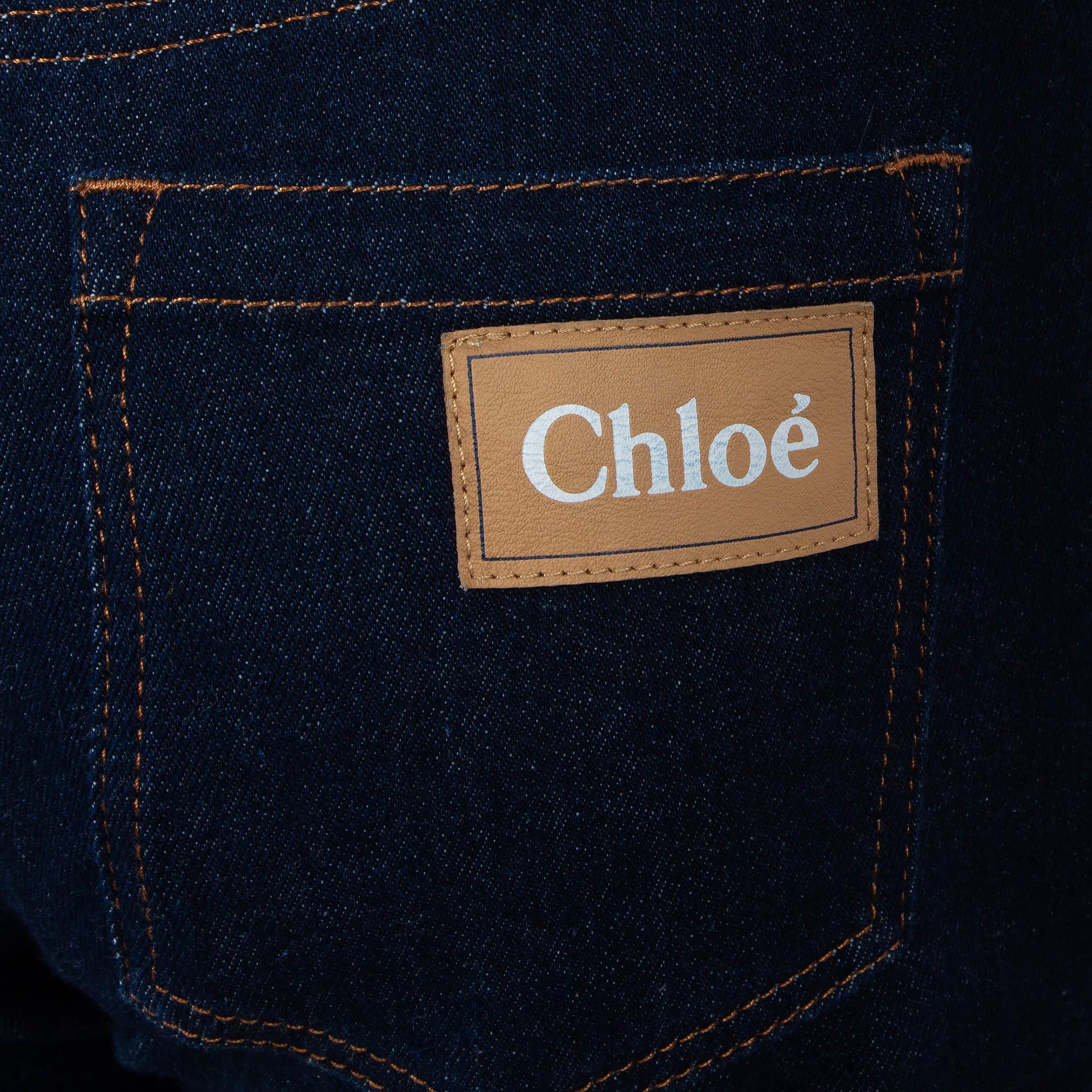 CHLOE navy blue cotton 2021 BRAIDED FLARED DENIM Jeans Pants 36 XS 2
