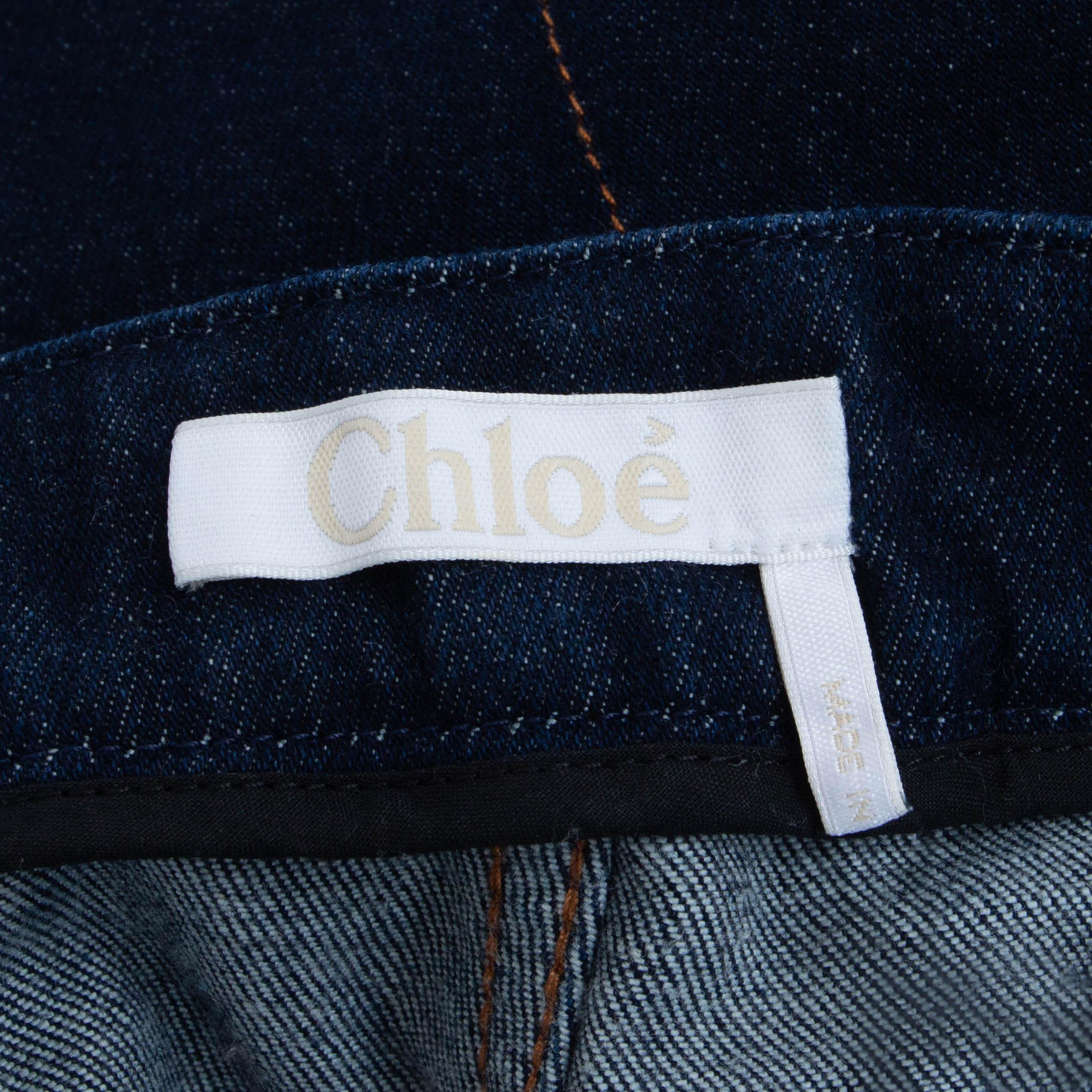 CHLOE navy blue cotton 2021 BRAIDED FLARED DENIM Jeans Pants 36 XS 3