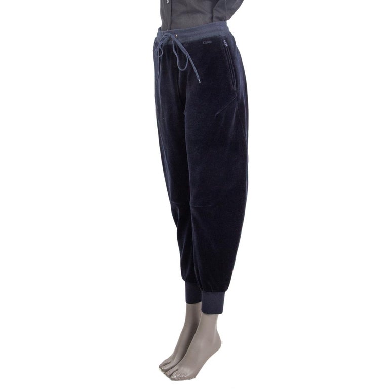 CHLOE navy blue cotton VELVET Sweatpants Pants 40 M For Sale at 1stDibs