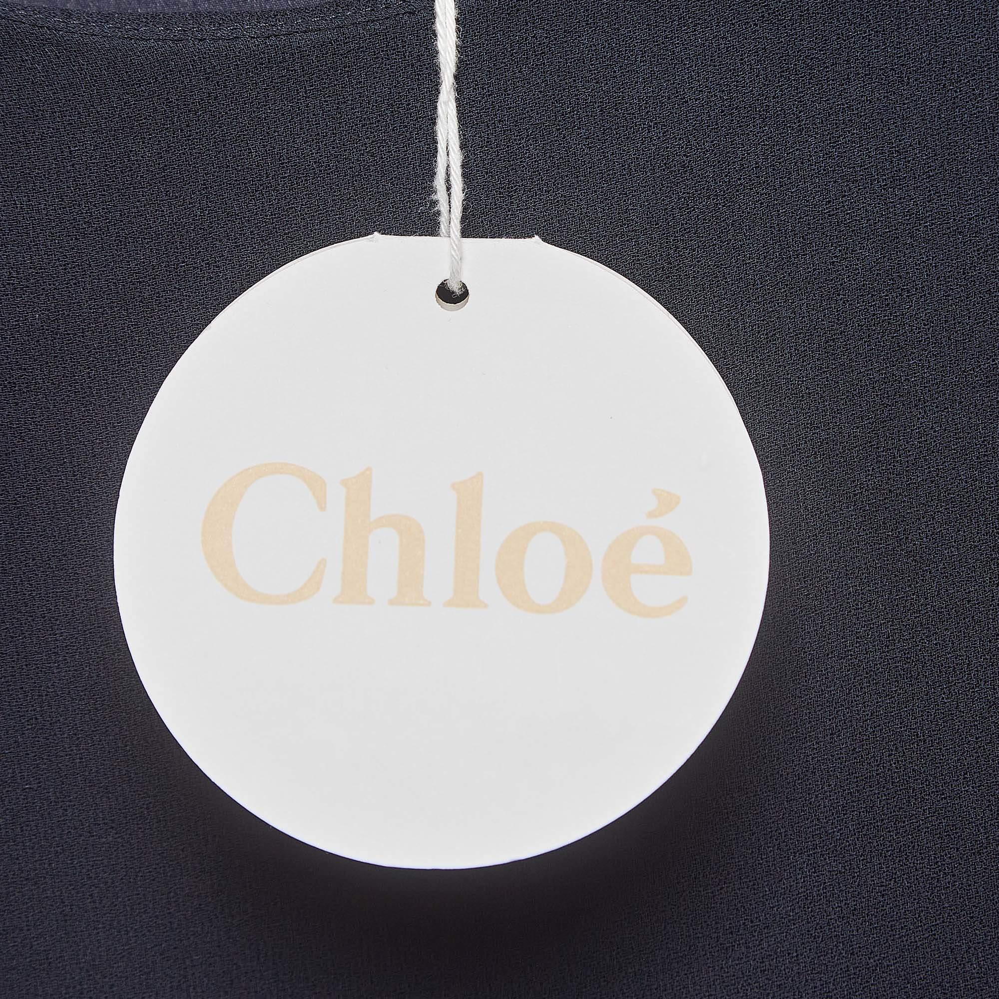 Chloe Marineblaues Anthraci Robe-Kleid aus Krepp mit Krawattenausschnitt S (Schwarz) im Angebot